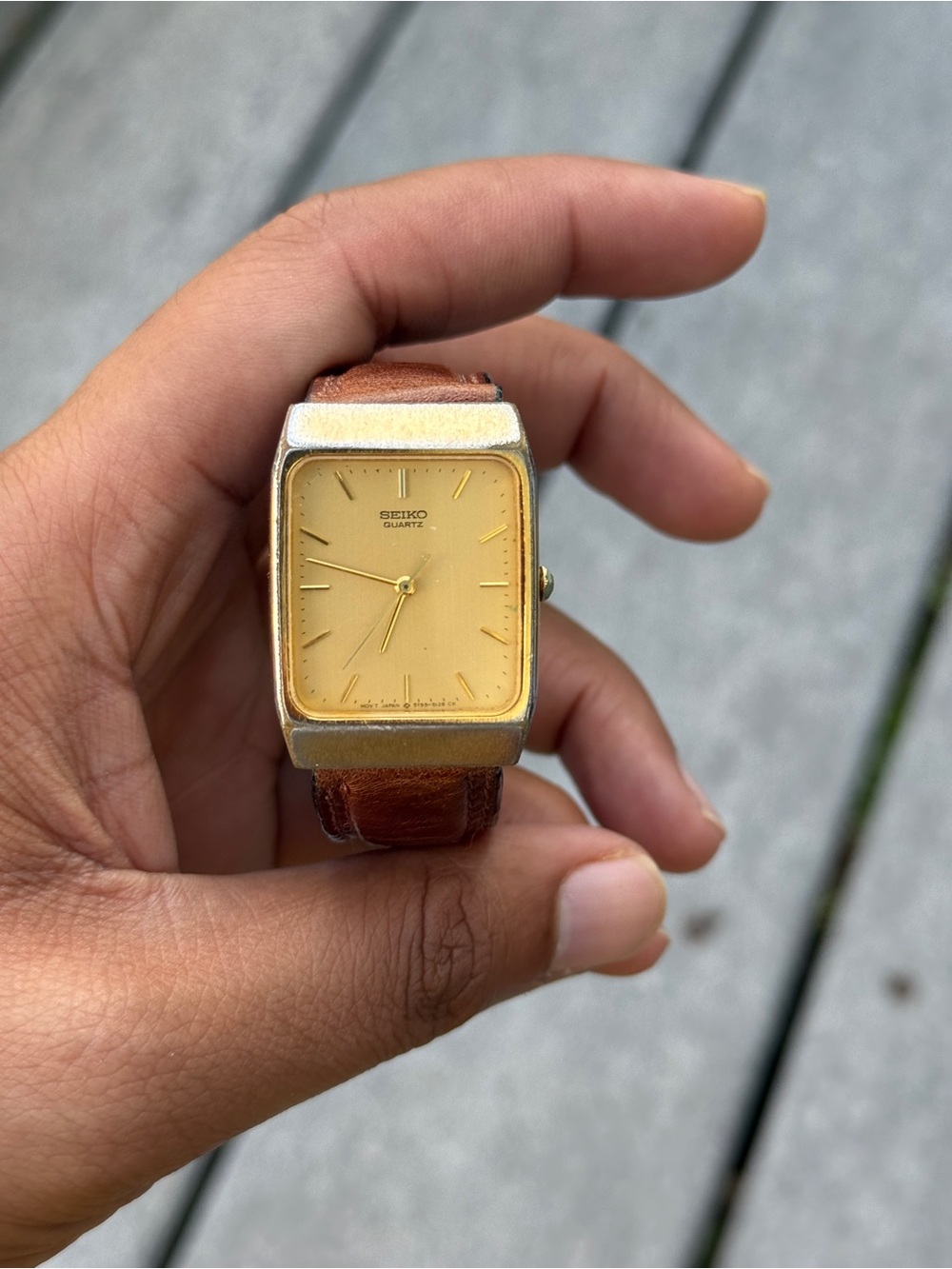 Seiko Gold vintage tank Dial Watch with Brown Leather Strap men’s